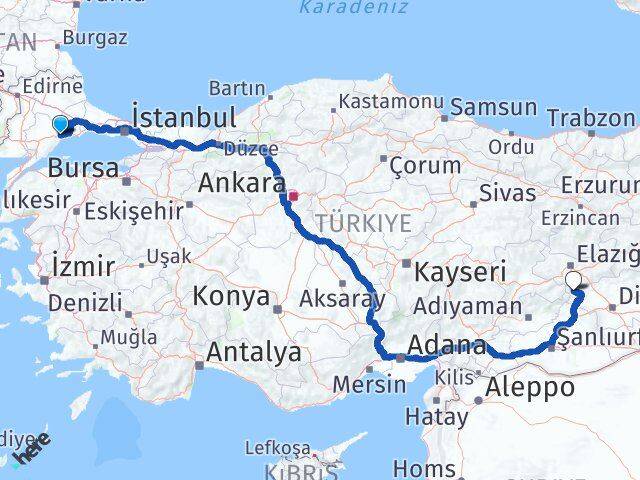 Tekirdağ Çüngüş Diyarbakır Arası Kaç Km - Yol Haritası
