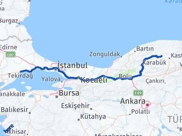 Tekirdağ Daday Kastamonu Arası Kaç Km - Yol Haritası