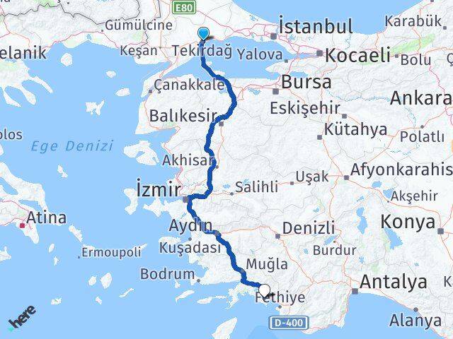 Tekirdağ Dalaman Muğla Arası Kaç Km - Yol Haritası