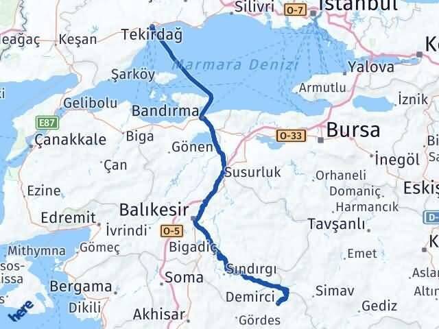 Tekirdağ Demirci Manisa Arası Kaç Km - Yol Haritası
