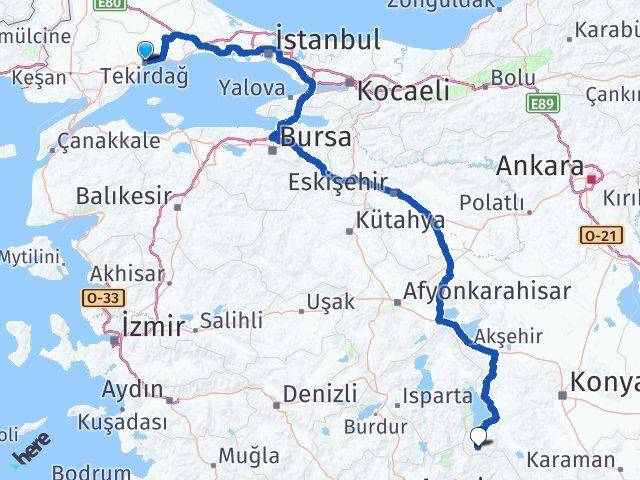 Tekirdağ Derebucak Konya Arası Kaç Km - Yol Haritası