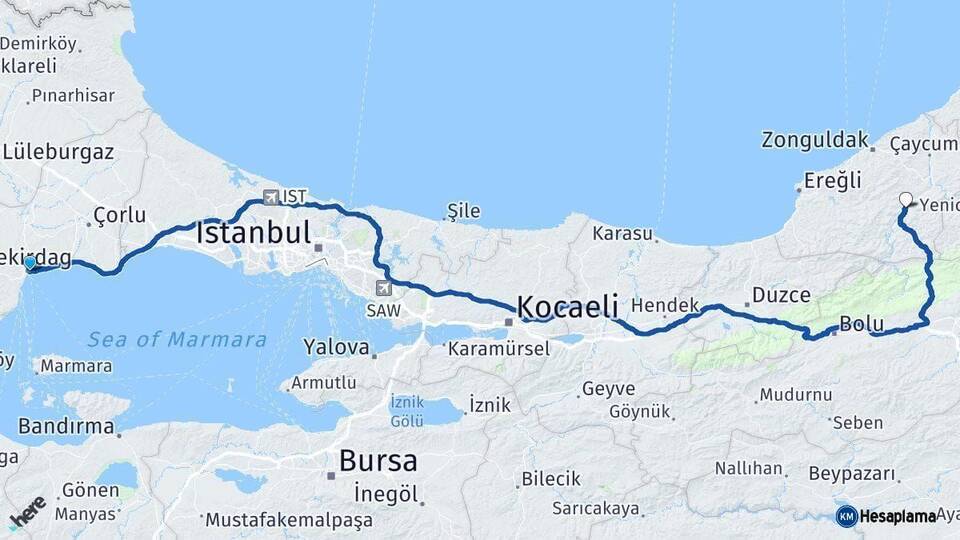 Tekirdağ Devrek Zonguldak Arası Kaç Km - Yol Haritası