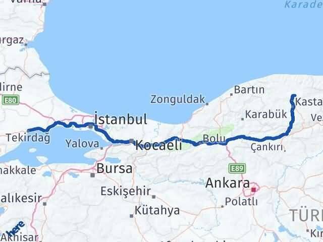 Tekirdağ Devrekani Kastamonu Arası Kaç Km - Yol Haritası