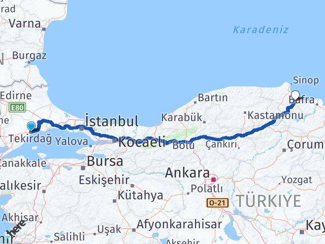 Tekirdağ Dikmen Sinop Arası Kaç Km - Yol Haritası
