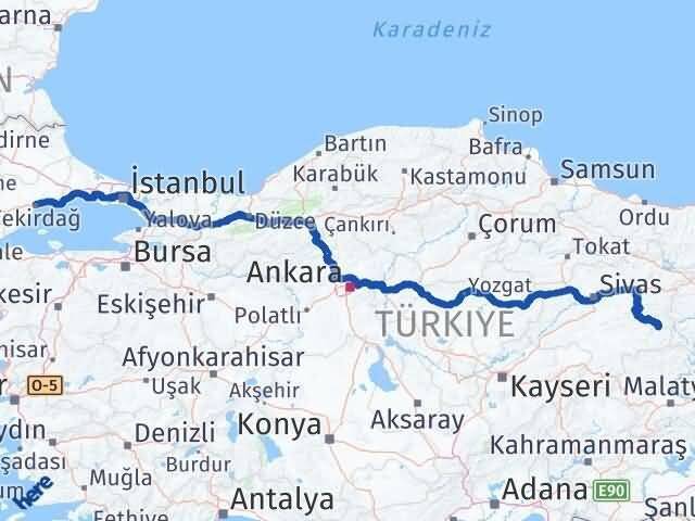 Tekirdağ Divriği Sivas Arası Kaç Km - Yol Haritası