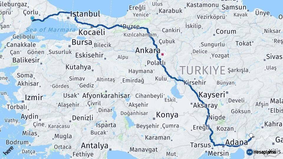 Tekirdağ Düziçi Arası Kaç Km - Yol Tarifi