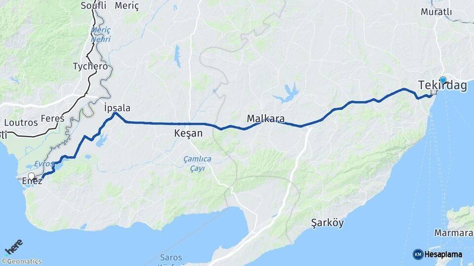 Tekirdağ Enez Edirne Arası Kaç Km - Yol Haritası