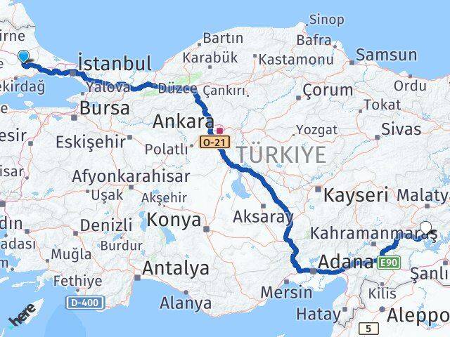 Tekirdağ Ergene Adıyaman Arası Kaç Km - Yol Haritası