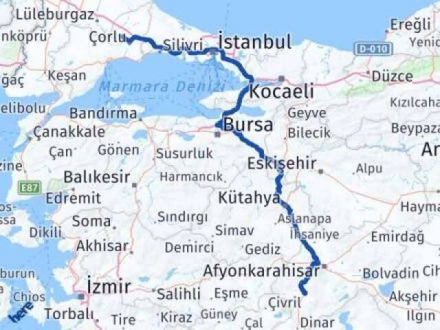 Tekirdağ Ergene Afyonkarahisar Arası Kaç Km - Yol Haritası
