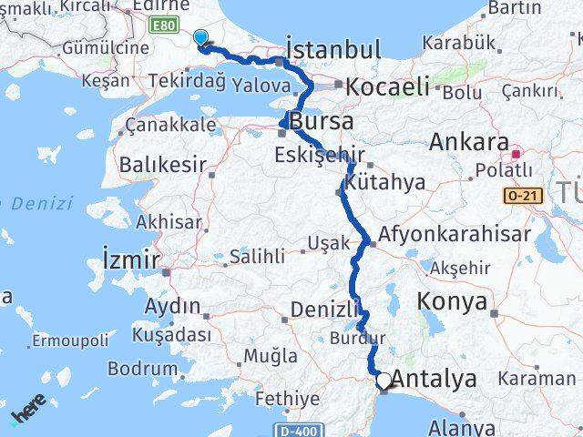 Tekirdağ Ergene Antalya Arası Kaç Km - Yol Haritası