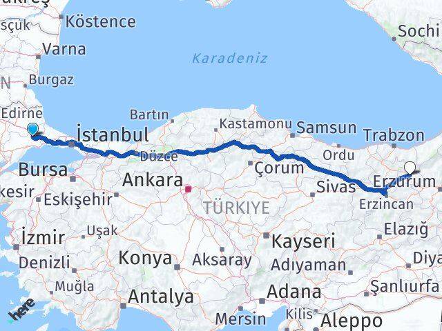 Tekirdağ Ergene Bayburt Arası Kaç Km - Yol Haritası