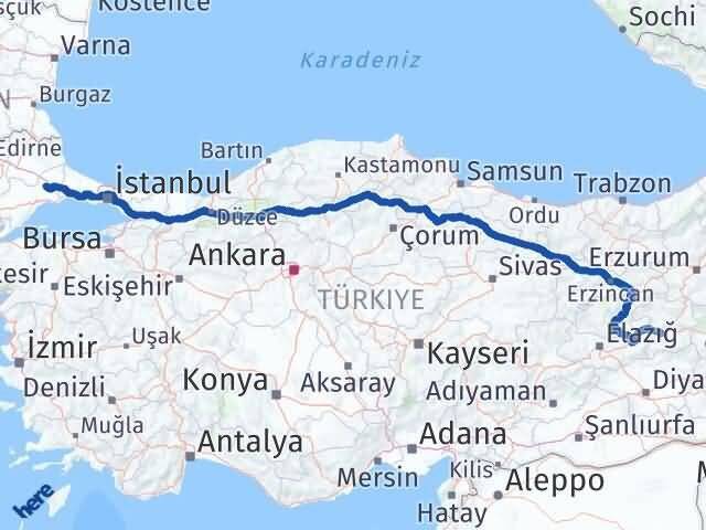 Tekirdağ Ergene Bingöl Arası Kaç Km - Yol Haritası