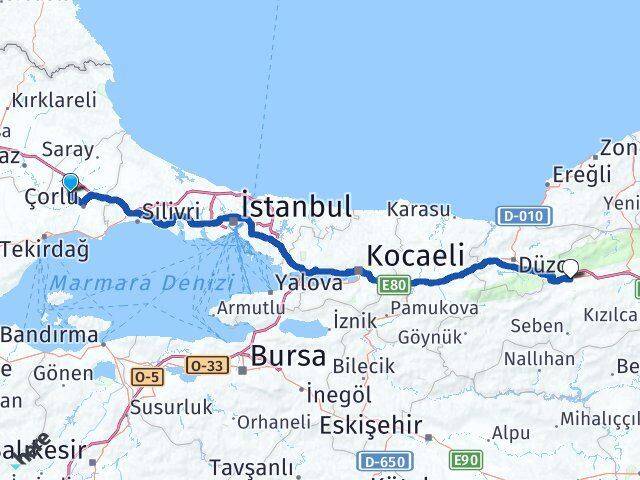 Tekirdağ Ergene Bolu Arası Kaç Km - Yol Haritası
