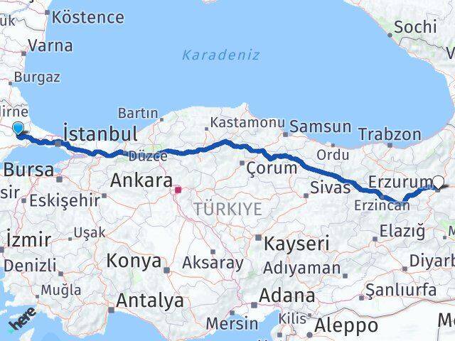Tekirdağ Ergene Erzurum Arası Kaç Km - Yol Haritası