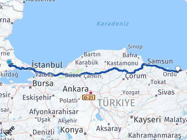 Ergene Giresun Arası Kaç Km - Yol Tarifi