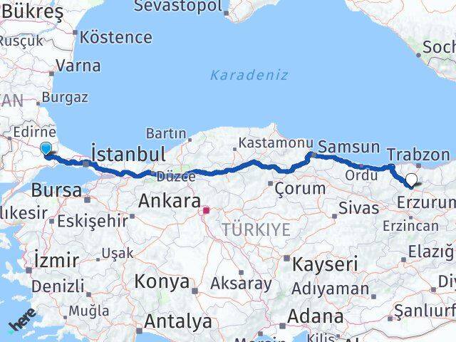 Tekirdağ Ergene Gümüşhane Arası Kaç Km - Yol Haritası