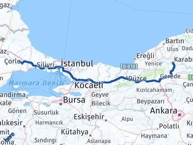 Tekirdağ Ergene Karabük Arası Kaç Km - Yol Haritası