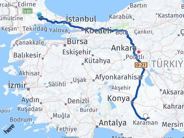 Tekirdağ Ergene Karaman Arası Kaç Km - Yol Haritası