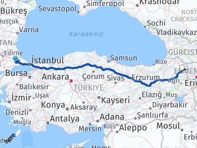 Tekirdağ Ergene Kars Arası Kaç Km - Yol Haritası