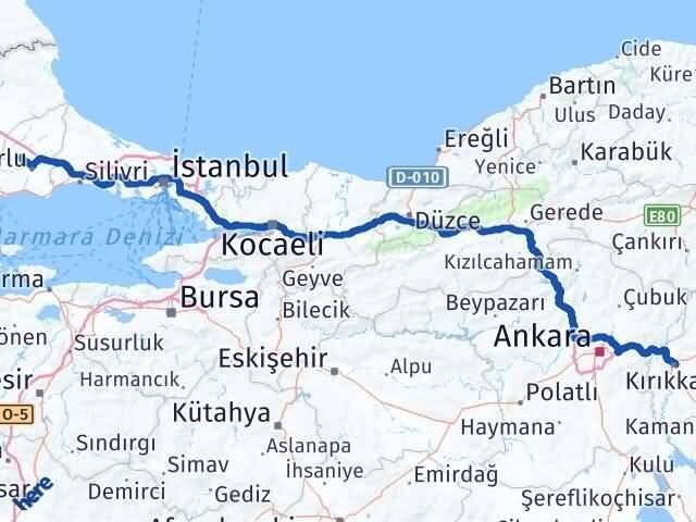 Tekirdağ Ergene Kırıkkale Arası Kaç Km - Yol Haritası