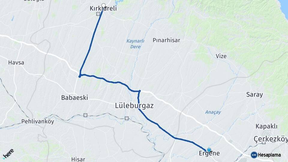 Tekirdağ Ergene Kırklareli Arası Kaç Km - Yol Haritası