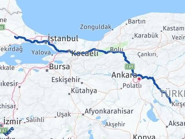 Tekirdağ Ergene Kırşehir Arası Kaç Km - Yol Haritası