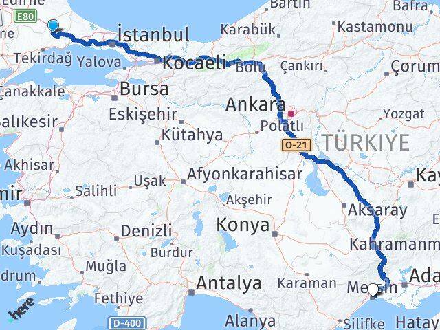 Tekirdağ Ergene Mersin Arası Kaç Km - Yol Haritası