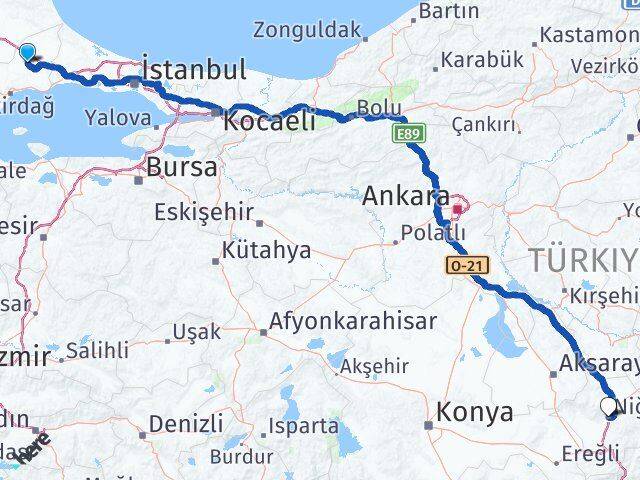 Tekirdağ Ergene Niğde Arası Kaç Km - Yol Haritası