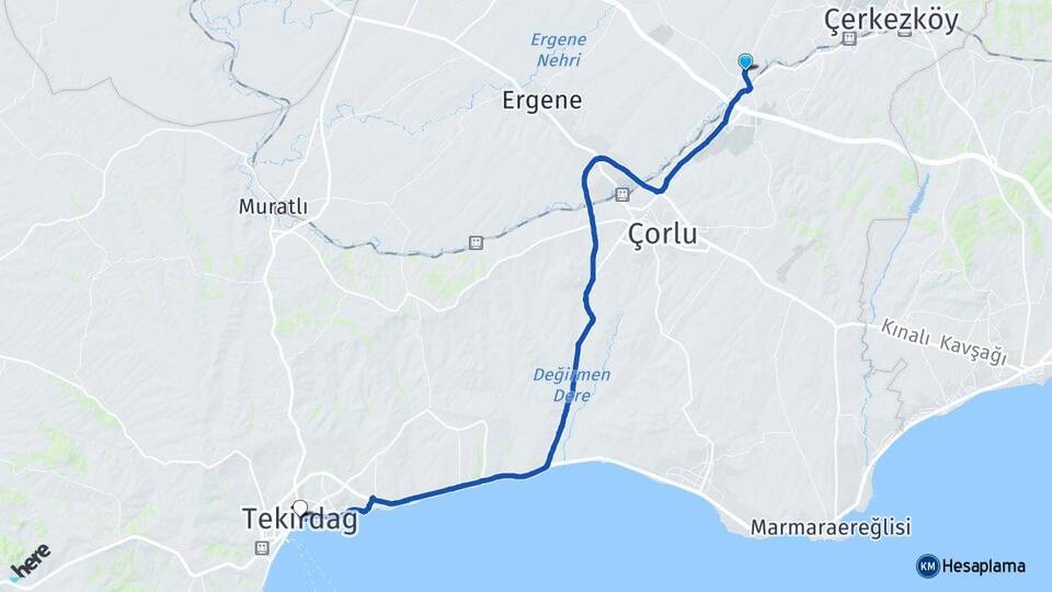 Tekirdağ Ergene Velimeşe Arası Kaç Km - Yol Haritası