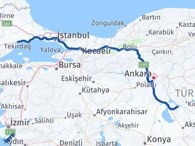 Tekirdağ Evren Ankara Arası Kaç Km - Yol Haritası