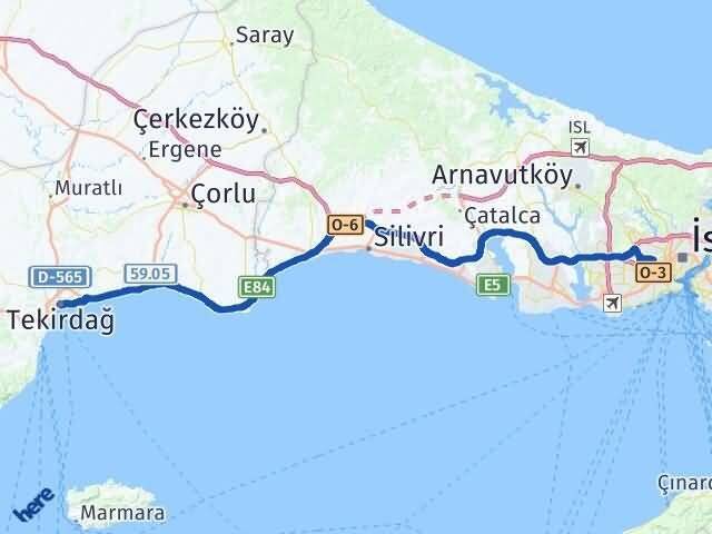 Tekirdağ Gaziosmanpaşa İstanbul Arası Kaç Km - Yol Haritası