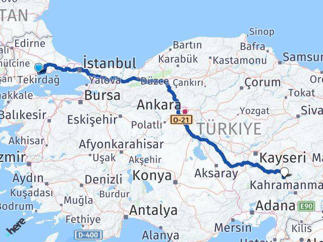 Tekirdağ Göksun Kahramanmaraş Arası Kaç Km - Yol Haritası