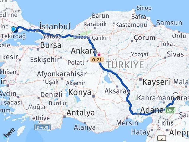 Tekirdağ Gölbaşı Adıyaman Arası Kaç Km - Yol Haritası