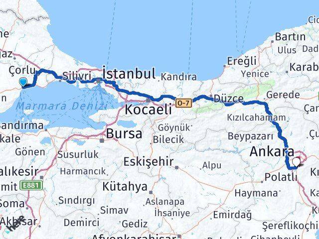 Tekirdağ Gölbaşı Ankara Arası Kaç Km - Yol Haritası