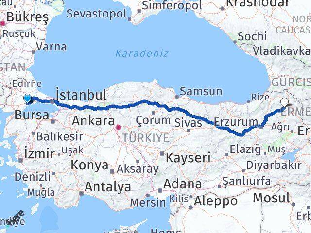 Tekirdağ Göle Ardahan Arası Kaç Km - Yol Haritası