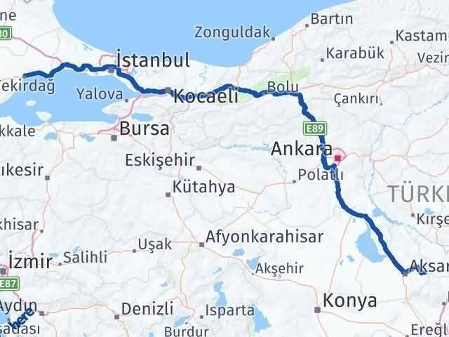 Tekirdağ Gülağaç Aksaray Arası Kaç Km - Yol Haritası