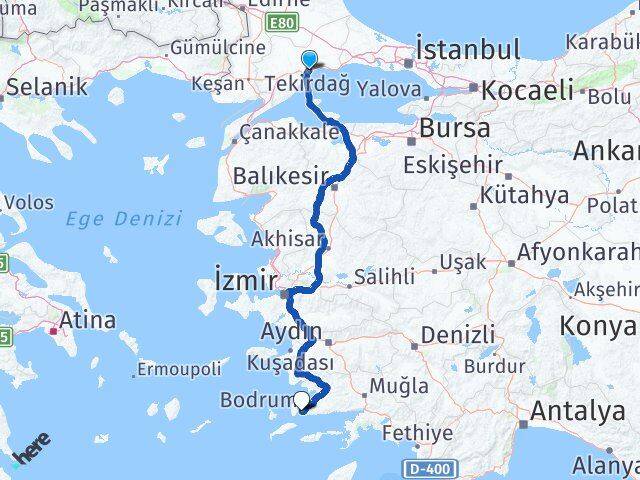Tekirdağ Gümbet Bodrum Muğla Arası Kaç Km - Yol Haritası