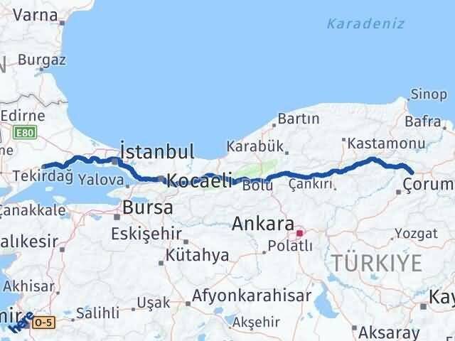 Tekirdağ Gümüşhacıköy Amasya Arası Kaç Km - Yol Haritası