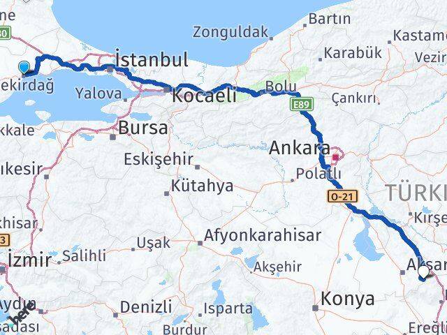 Tekirdağ Güzelyurt Aksaray Arası Kaç Km - Yol Haritası
