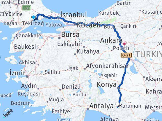Tekirdağ Hadim Konya Arası Kaç Km - Yol Haritası
