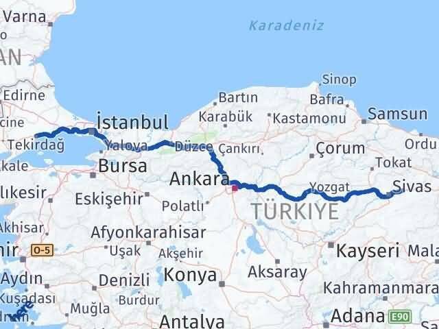 Tekirdağ Hafik Sivas Arası Kaç Km - Yol Haritası