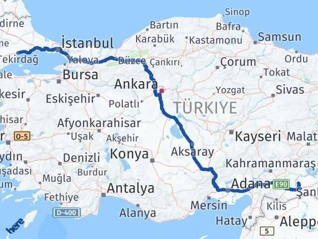 Tekirdağ Halfeti Şanlıurfa Arası Kaç Km - Yol Haritası
