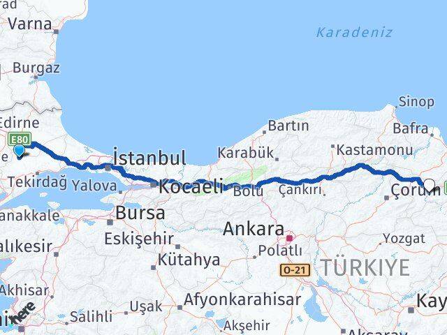 Tekirdağ Hayrabolu Amasya Arası Kaç Km - Yol Haritası