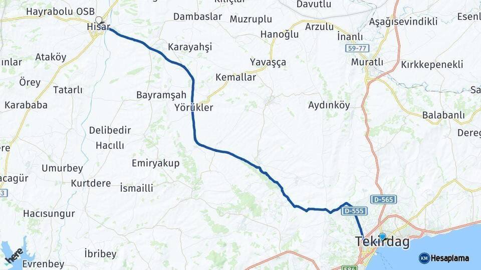 Tekirdağ Hayrabolu Arası Kaç Km - Yol Haritası
