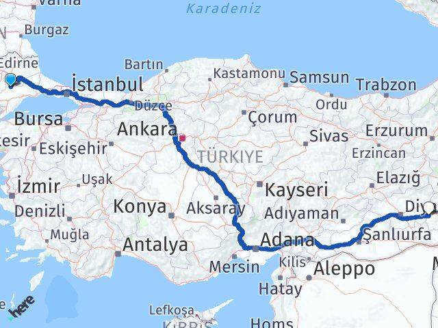 Tekirdağ Hayrabolu Batman Arası Kaç Km - Yol Haritası