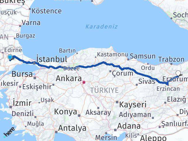 Tekirdağ Hayrabolu Bayburt Arası Kaç Km - Yol Haritası