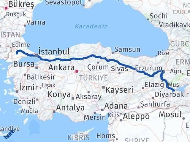 Tekirdağ Hayrabolu Bitlis Arası Kaç Km - Yol Haritası