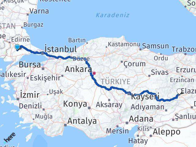Tekirdağ Hayrabolu Elazığ Arası Kaç Km - Yol Haritası