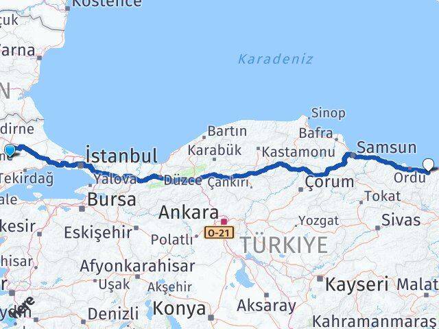 Tekirdağ Hayrabolu Giresun Arası Kaç Km - Yol Haritası