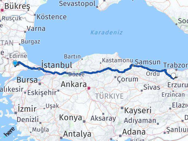 Tekirdağ Hayrabolu Gümüşhane Arası Kaç Km - Yol Haritası